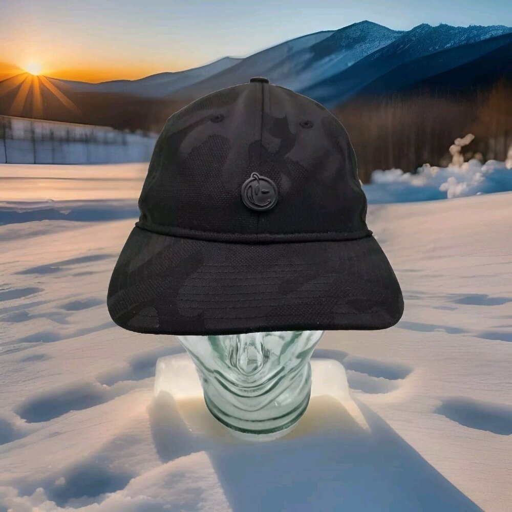 ✅Yums Metal Face Black Strapback Hat Official Product OSFA Small Button Logo Cap